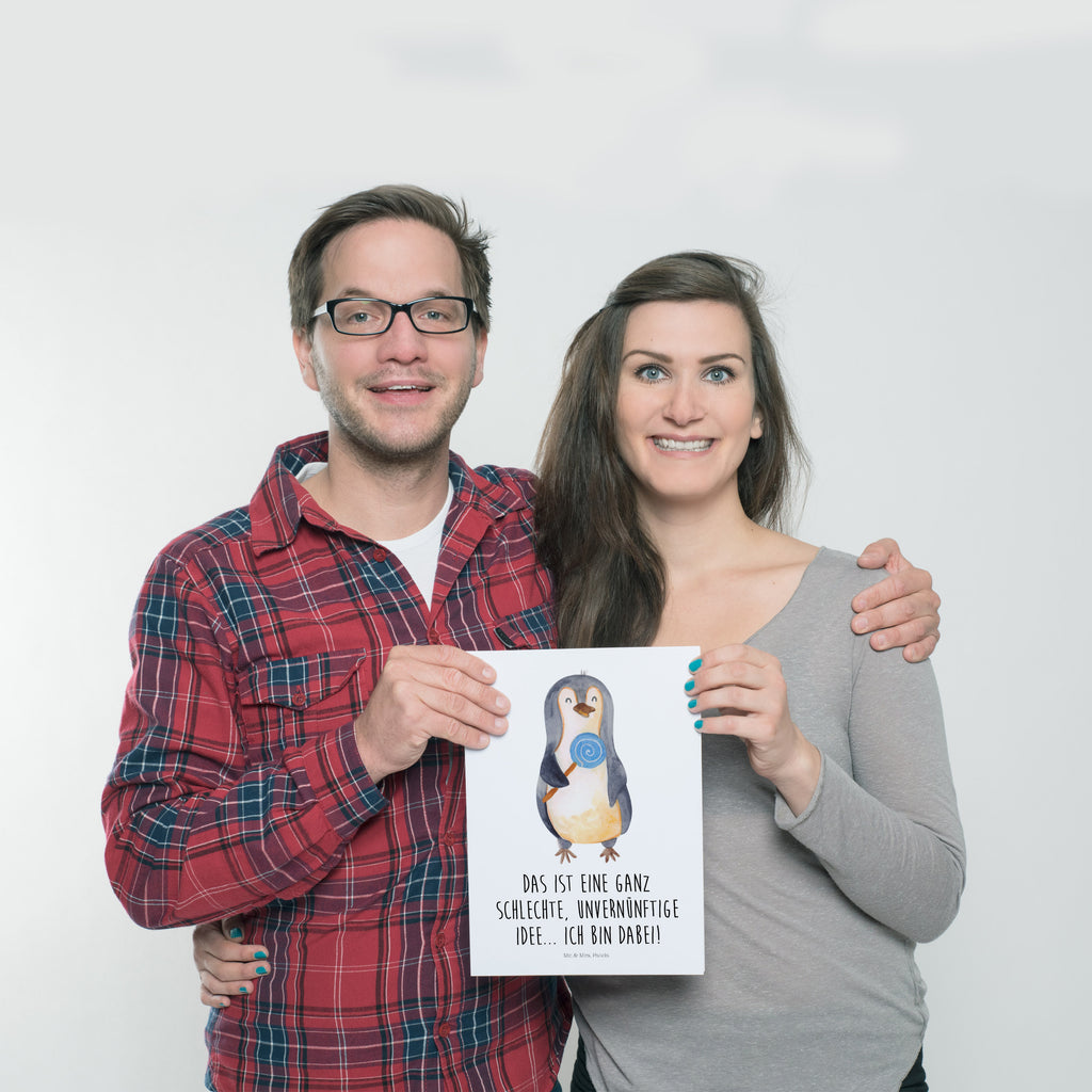 Poster Pinguin Lolli Poster, Wandposter, Bild, Wanddeko, Küchenposter, Kinderposter, Wanddeko Bild, Raumdekoration, Wanddekoration, Handgemaltes Poster, Mr. & Mrs. Panda Poster, Designposter, Kunstdruck, Posterdruck, Pinguin, Pinguine, Lolli, Süßigkeiten, Blödsinn, Spruch, Rebell, Gauner, Ganove, Rabauke
