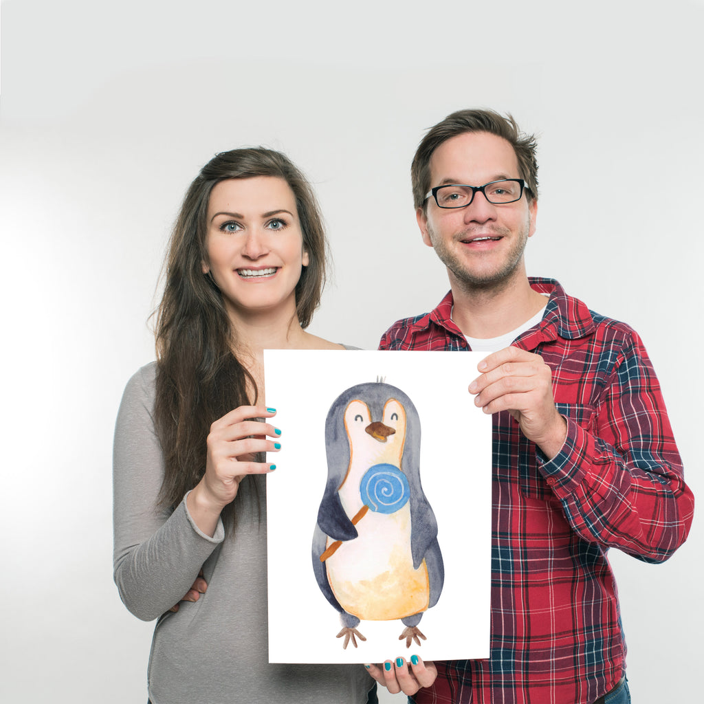 Poster Pinguin Lolli Poster, Wandposter, Bild, Wanddeko, Küchenposter, Kinderposter, Wanddeko Bild, Raumdekoration, Wanddekoration, Handgemaltes Poster, Mr. & Mrs. Panda Poster, Designposter, Kunstdruck, Posterdruck, Pinguin, Pinguine, Lolli, Süßigkeiten, Blödsinn, Spruch, Rebell, Gauner, Ganove, Rabauke