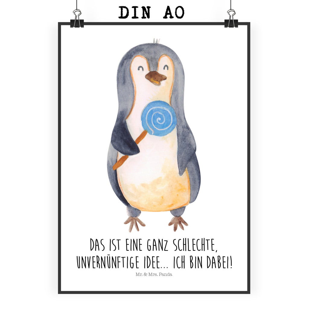 Poster Pinguin Lolli Poster, Wandposter, Bild, Wanddeko, Küchenposter, Kinderposter, Wanddeko Bild, Raumdekoration, Wanddekoration, Handgemaltes Poster, Mr. & Mrs. Panda Poster, Designposter, Kunstdruck, Posterdruck, Pinguin, Pinguine, Lolli, Süßigkeiten, Blödsinn, Spruch, Rebell, Gauner, Ganove, Rabauke