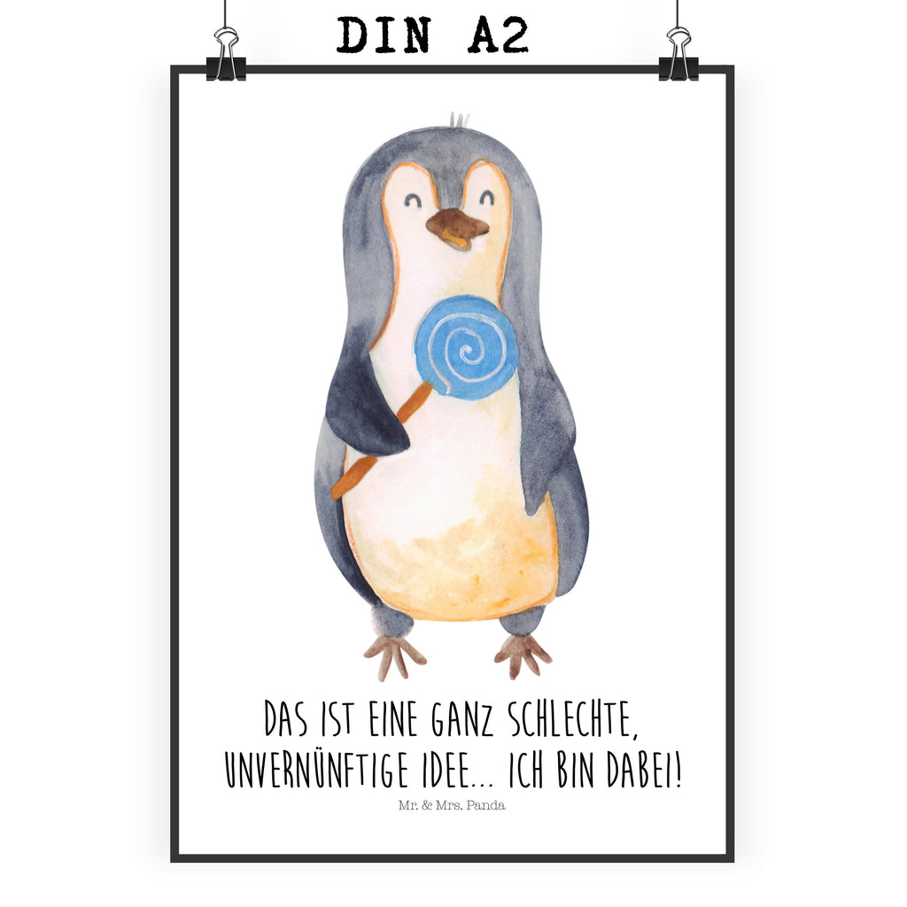 Poster Pinguin Lolli Poster, Wandposter, Bild, Wanddeko, Küchenposter, Kinderposter, Wanddeko Bild, Raumdekoration, Wanddekoration, Handgemaltes Poster, Mr. & Mrs. Panda Poster, Designposter, Kunstdruck, Posterdruck, Pinguin, Pinguine, Lolli, Süßigkeiten, Blödsinn, Spruch, Rebell, Gauner, Ganove, Rabauke