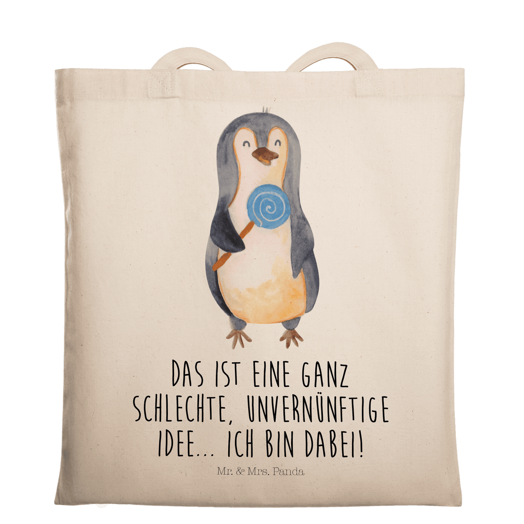 Tragetasche Pinguin Lolli Beuteltasche, Beutel, Einkaufstasche, Jutebeutel, Stoffbeutel, Pinguin, Pinguine, Lolli, Süßigkeiten, Blödsinn, Spruch, Rebell, Gauner, Ganove, Rabauke
