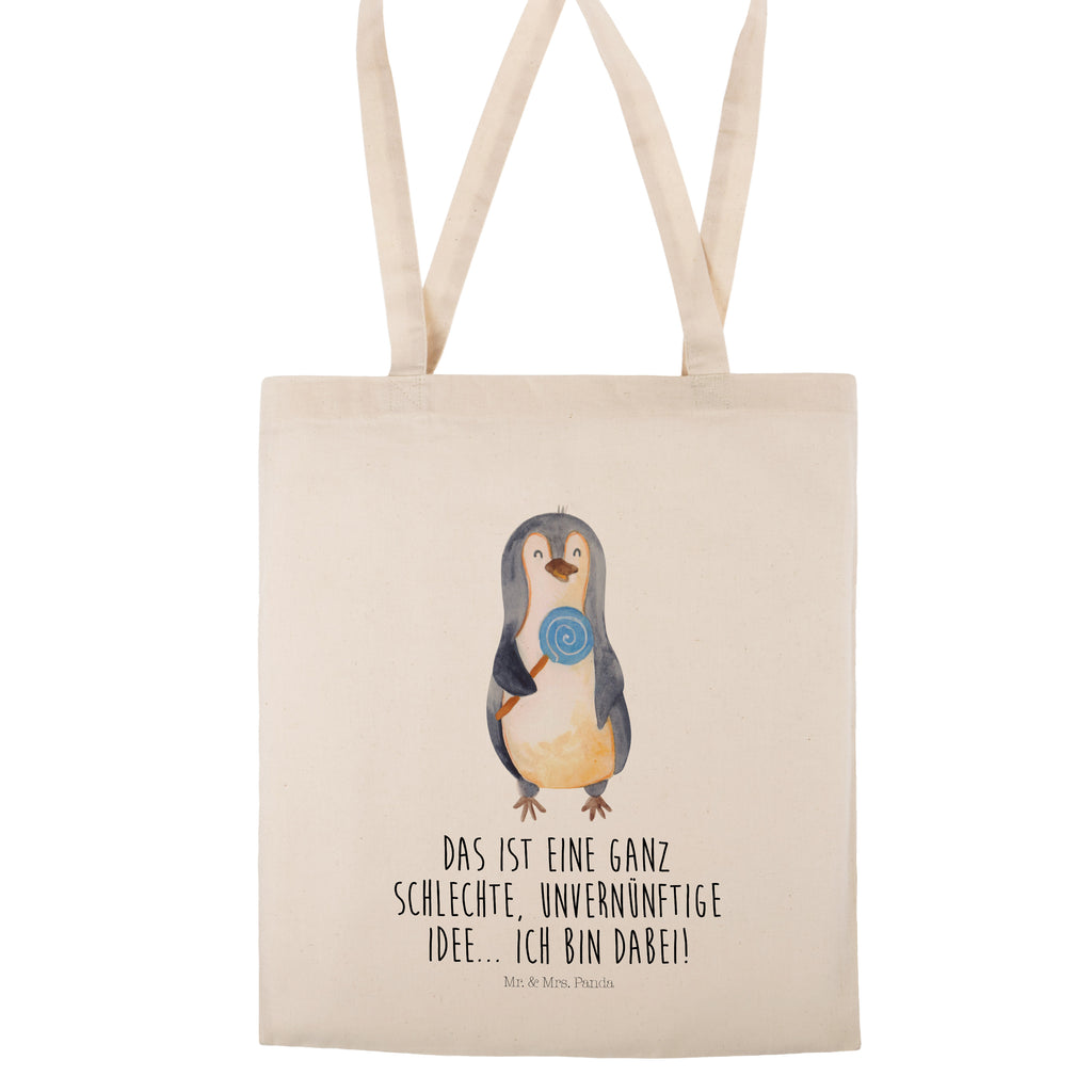 Tragetasche Pinguin Lolli Beuteltasche, Beutel, Einkaufstasche, Jutebeutel, Stoffbeutel, Pinguin, Pinguine, Lolli, Süßigkeiten, Blödsinn, Spruch, Rebell, Gauner, Ganove, Rabauke