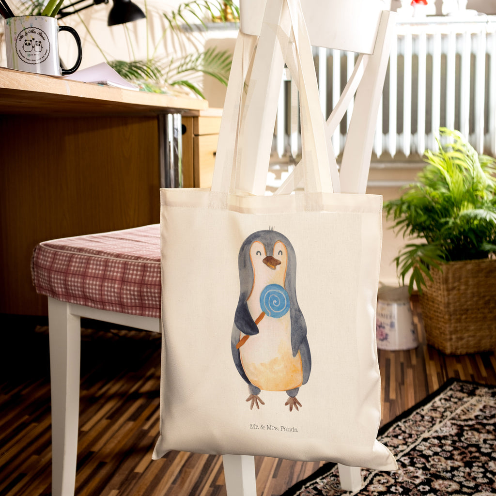 Tragetasche Pinguin Lolli Beuteltasche, Beutel, Einkaufstasche, Jutebeutel, Stoffbeutel, Pinguin, Pinguine, Lolli, Süßigkeiten, Blödsinn, Spruch, Rebell, Gauner, Ganove, Rabauke