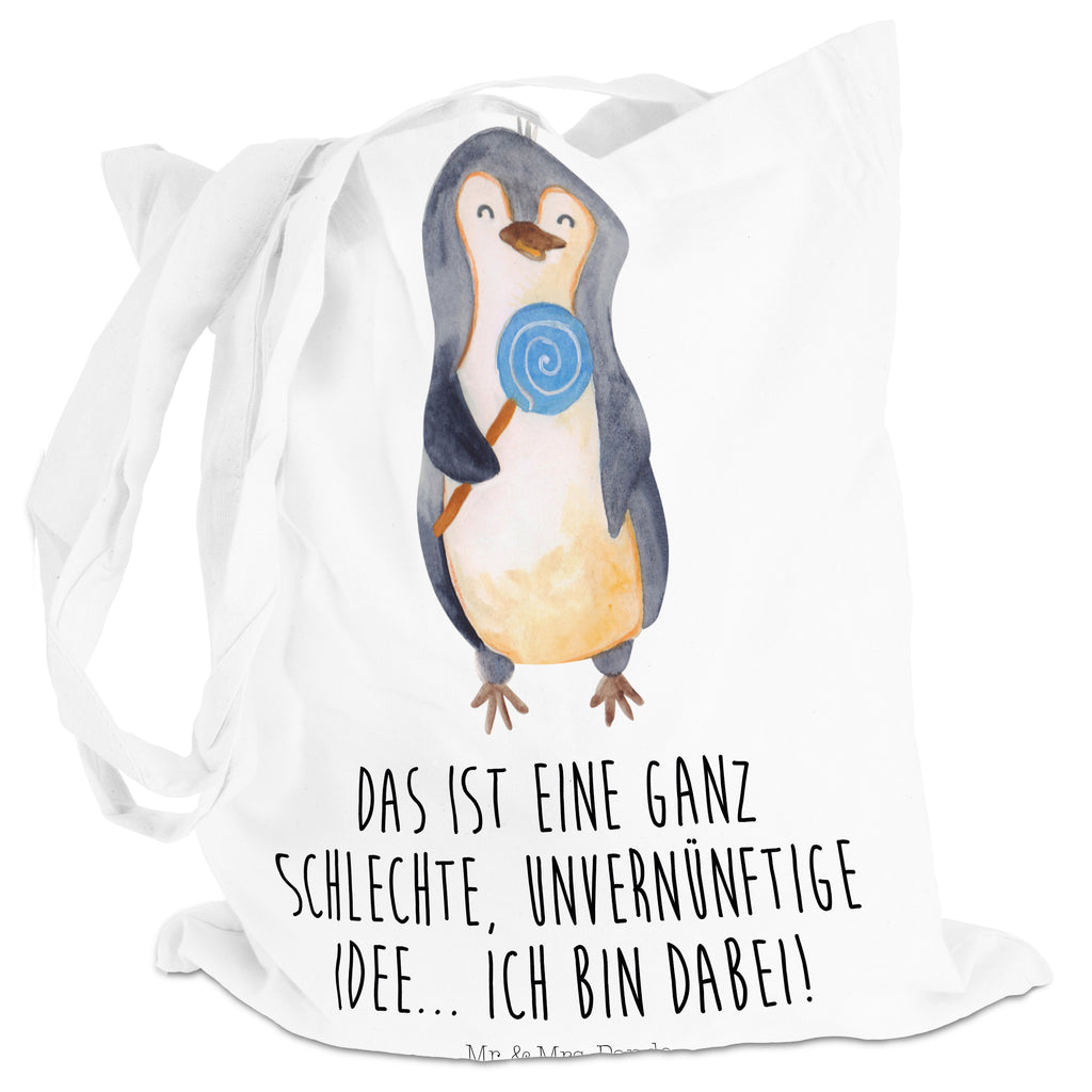 Tragetasche Pinguin Lolli Beuteltasche, Beutel, Einkaufstasche, Jutebeutel, Stoffbeutel, Pinguin, Pinguine, Lolli, Süßigkeiten, Blödsinn, Spruch, Rebell, Gauner, Ganove, Rabauke