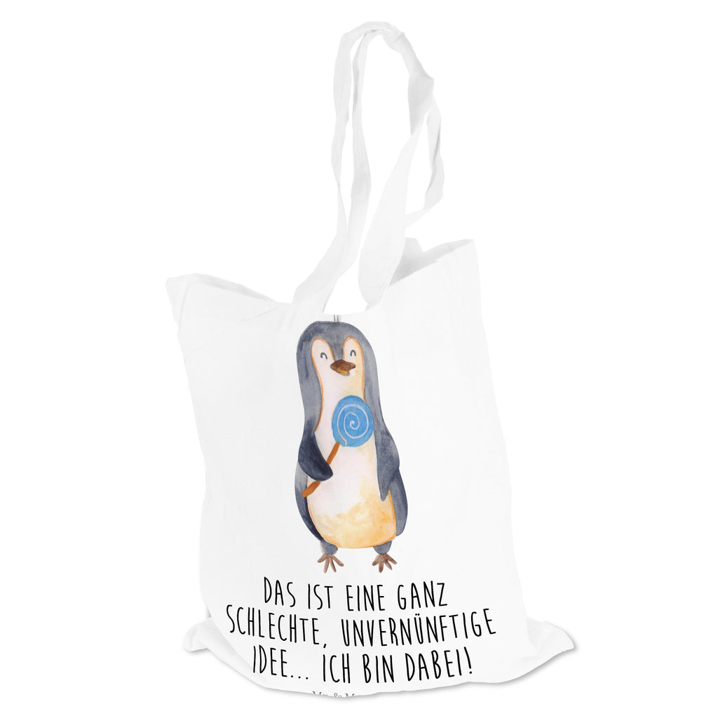 Tragetasche Pinguin Lolli Beuteltasche, Beutel, Einkaufstasche, Jutebeutel, Stoffbeutel, Pinguin, Pinguine, Lolli, Süßigkeiten, Blödsinn, Spruch, Rebell, Gauner, Ganove, Rabauke