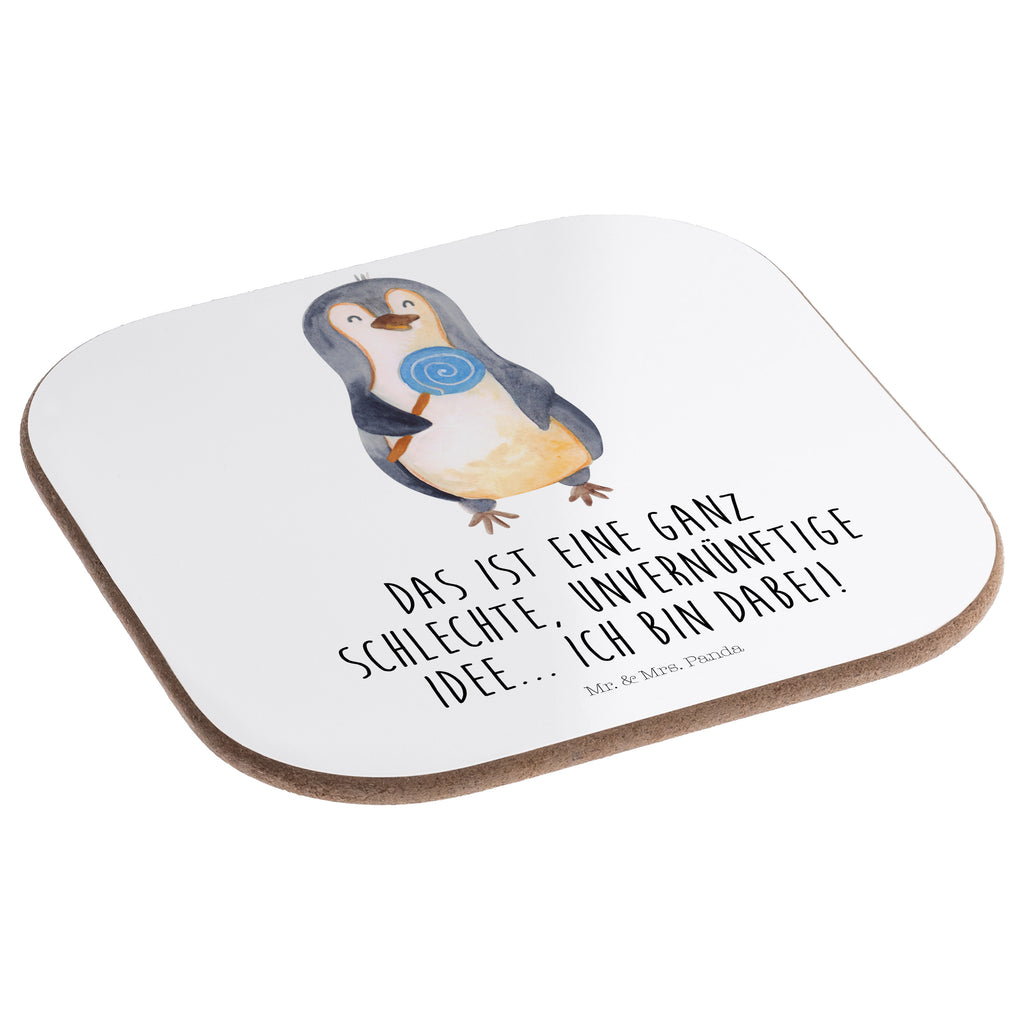 Quadratische Untersetzer Pinguin Lolli Bierdeckel, Glasuntersetzer, Untersetzer Gläser, Getränkeuntersetzer, Pinguin, Pinguine, Lolli, Süßigkeiten, Blödsinn, Spruch, Rebell, Gauner, Ganove, Rabauke
