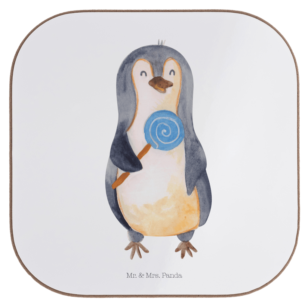Quadratische Untersetzer Pinguin Lolli Bierdeckel, Glasuntersetzer, Untersetzer Gläser, Getränkeuntersetzer, Pinguin, Pinguine, Lolli, Süßigkeiten, Blödsinn, Spruch, Rebell, Gauner, Ganove, Rabauke