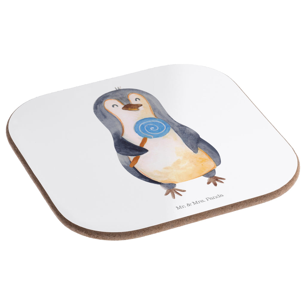 Quadratische Untersetzer Pinguin Lolli Bierdeckel, Glasuntersetzer, Untersetzer Gläser, Getränkeuntersetzer, Pinguin, Pinguine, Lolli, Süßigkeiten, Blödsinn, Spruch, Rebell, Gauner, Ganove, Rabauke