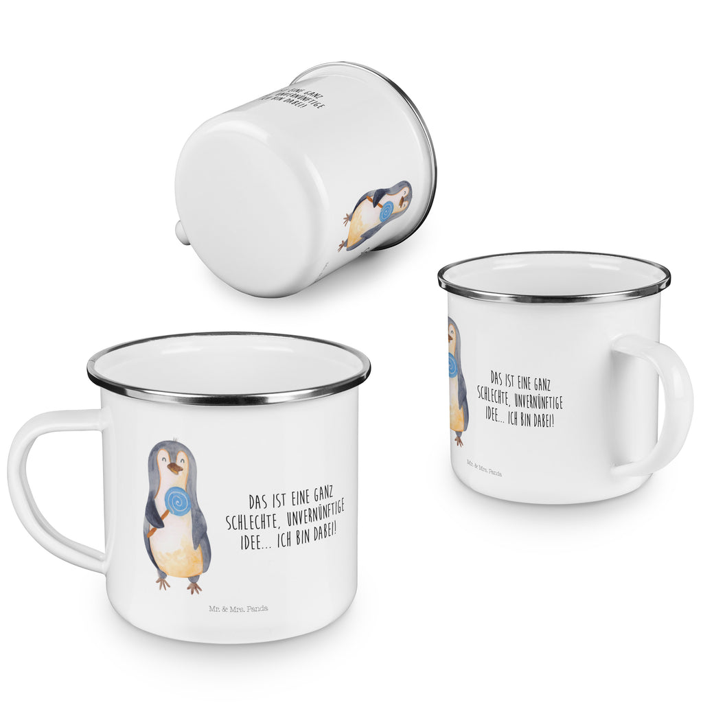 Camping Emaille Tasse Pinguin Lolli Campingtasse, Trinkbecher, Metalltasse, Outdoor Tasse, Emaille Trinkbecher, Blechtasse Outdoor, Emaille Campingbecher, Edelstahl Trinkbecher, Metalltasse für Camping, Kaffee Blechtasse, Camping Tasse Metall, Pinguin, Pinguine, Lolli, Süßigkeiten, Blödsinn, Spruch, Rebell, Gauner, Ganove, Rabauke
