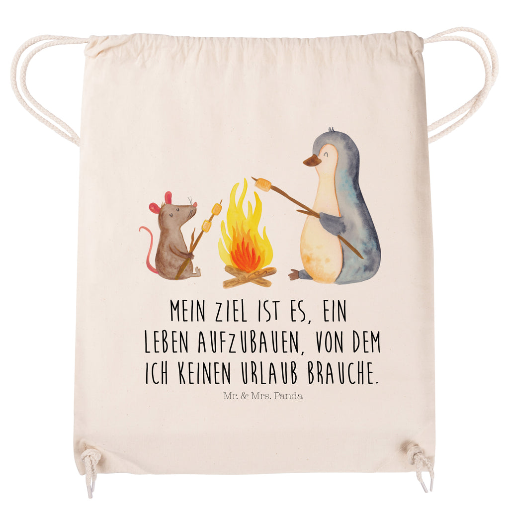 Sportbeutel Pinguin Lagerfeuer Turnbeutel, Beutel, Sporttasche, Tasche, Stoffbeutel, Pinguin, Maus, Pinguine, Lagerfeuer, Leben, Arbeit, Job, Motivation, Büro, Büroalltag, Lebensspruch, Lebensmotivation, Neustart, Liebe, grillen, Feuer, Marshmallows