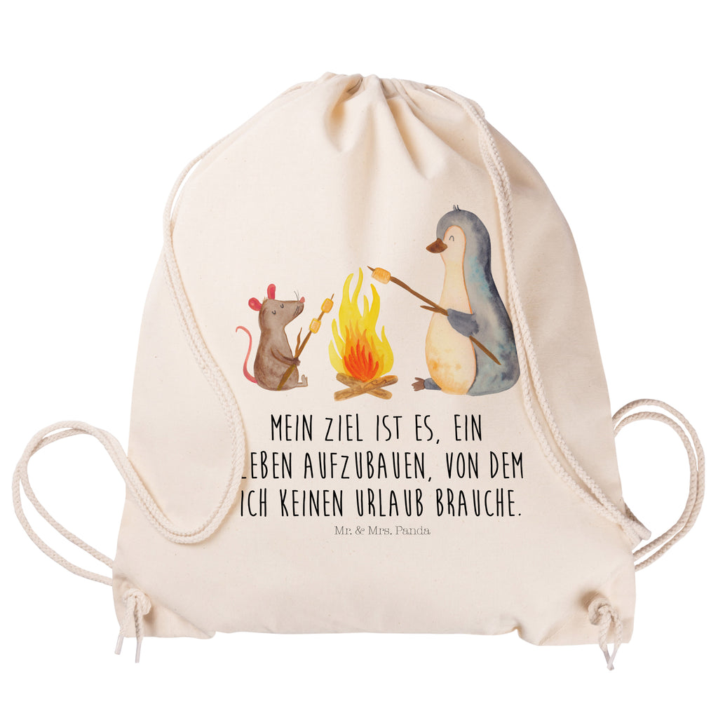 Sportbeutel Pinguin Lagerfeuer Turnbeutel, Beutel, Sporttasche, Tasche, Stoffbeutel, Pinguin, Maus, Pinguine, Lagerfeuer, Leben, Arbeit, Job, Motivation, Büro, Büroalltag, Lebensspruch, Lebensmotivation, Neustart, Liebe, grillen, Feuer, Marshmallows