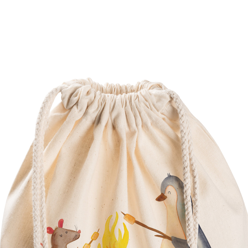 Sportbeutel Pinguin Lagerfeuer Turnbeutel, Beutel, Sporttasche, Tasche, Stoffbeutel, Pinguin, Maus, Pinguine, Lagerfeuer, Leben, Arbeit, Job, Motivation, Büro, Büroalltag, Lebensspruch, Lebensmotivation, Neustart, Liebe, grillen, Feuer, Marshmallows