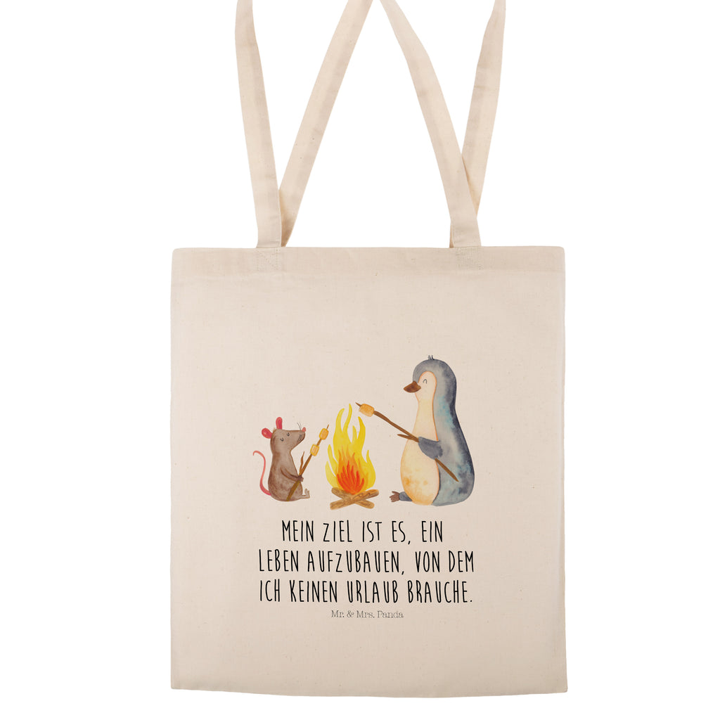 Tragetasche Pinguin Lagerfeuer Beuteltasche, Beutel, Einkaufstasche, Jutebeutel, Stoffbeutel, Pinguin, Maus, Pinguine, Lagerfeuer, Leben, Arbeit, Job, Motivation, Büro, Büroalltag, Lebensspruch, Lebensmotivation, Neustart, Liebe, grillen, Feuer, Marshmallows