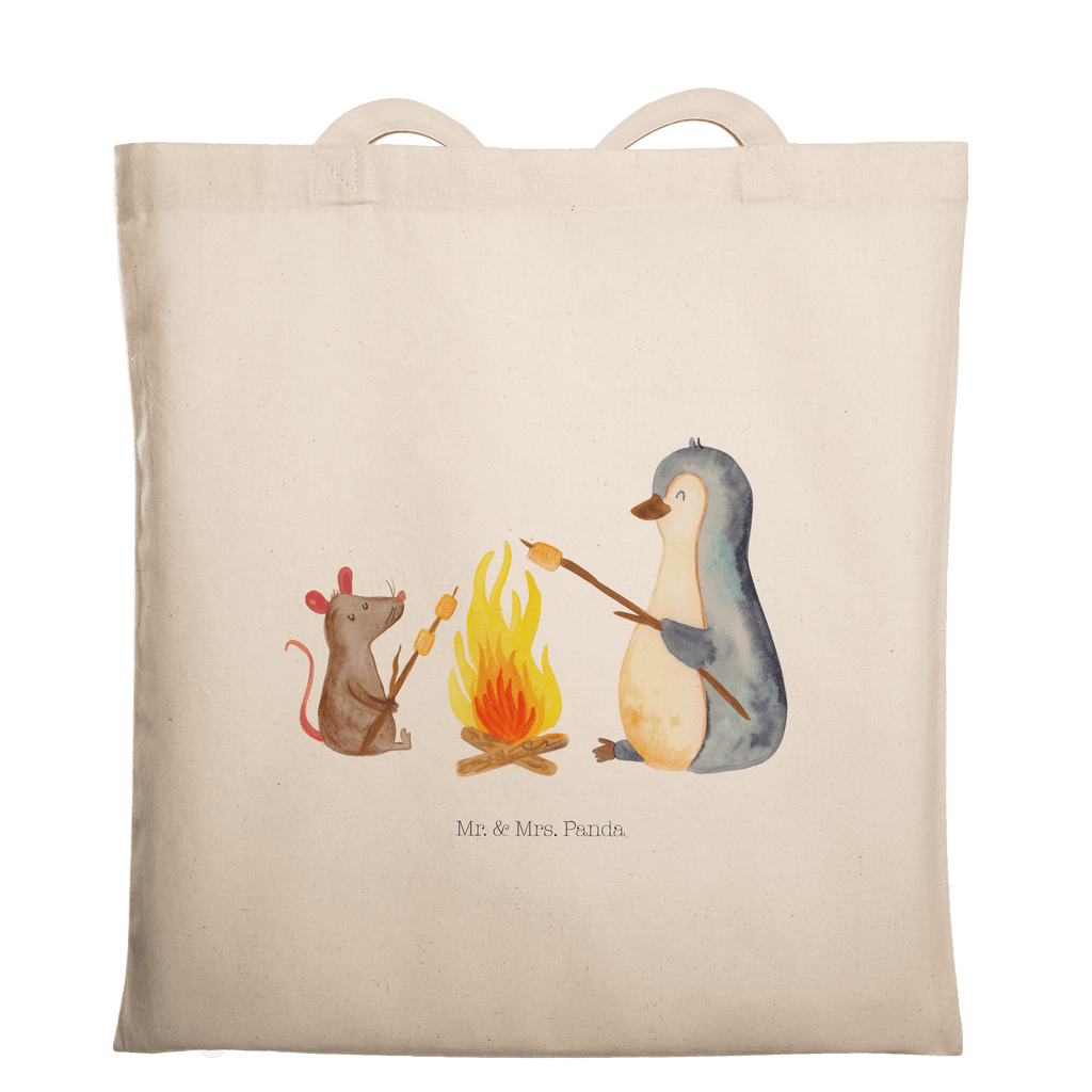 Tragetasche Pinguin Lagerfeuer Beuteltasche, Beutel, Einkaufstasche, Jutebeutel, Stoffbeutel, Pinguin, Maus, Pinguine, Lagerfeuer, Leben, Arbeit, Job, Motivation, Büro, Büroalltag, Lebensspruch, Lebensmotivation, Neustart, Liebe, grillen, Feuer, Marshmallows