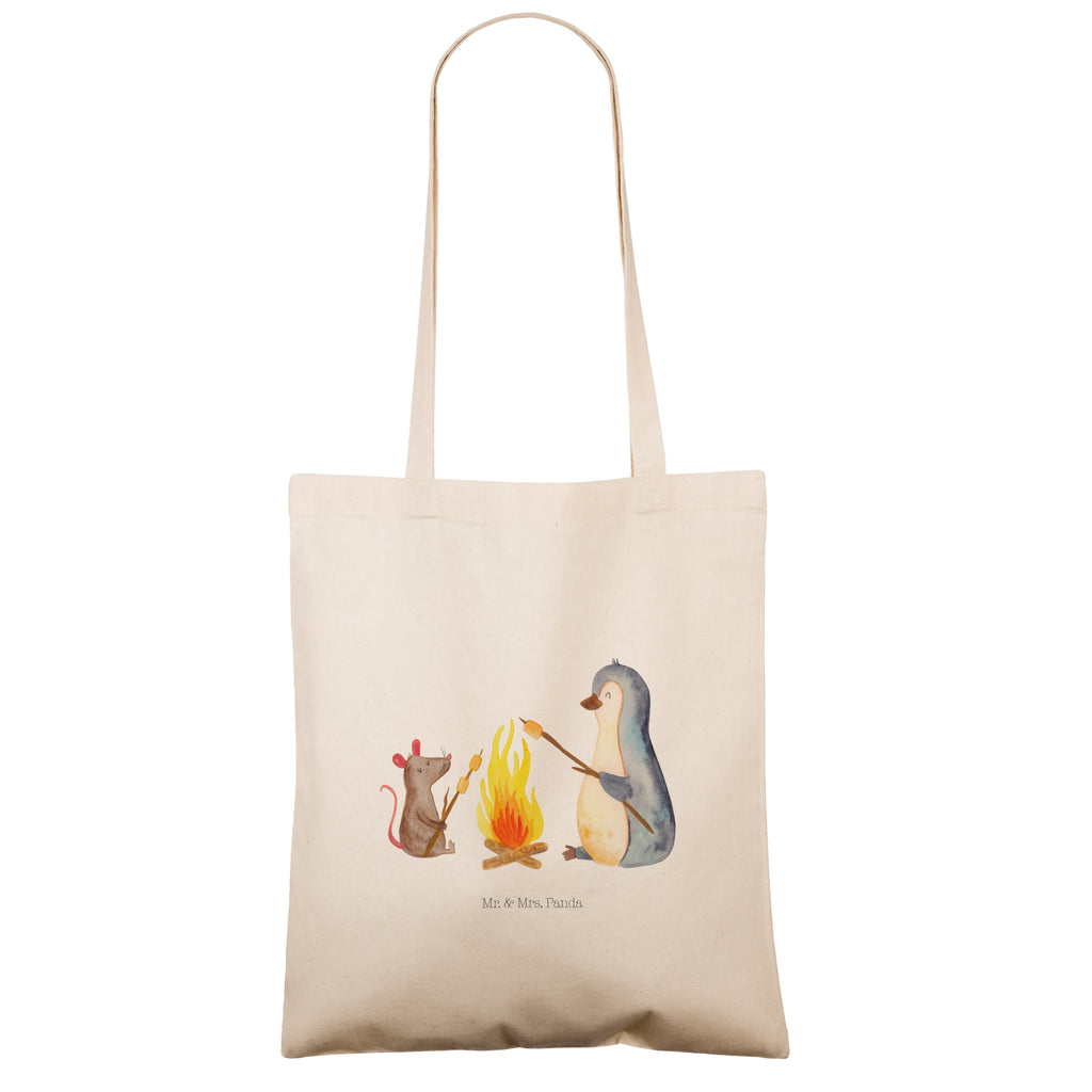 Tragetasche Pinguin Lagerfeuer Beuteltasche, Beutel, Einkaufstasche, Jutebeutel, Stoffbeutel, Pinguin, Maus, Pinguine, Lagerfeuer, Leben, Arbeit, Job, Motivation, Büro, Büroalltag, Lebensspruch, Lebensmotivation, Neustart, Liebe, grillen, Feuer, Marshmallows