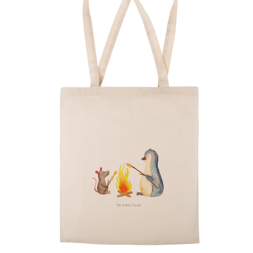 Tragetasche Pinguin Lagerfeuer Beuteltasche, Beutel, Einkaufstasche, Jutebeutel, Stoffbeutel, Pinguin, Maus, Pinguine, Lagerfeuer, Leben, Arbeit, Job, Motivation, Büro, Büroalltag, Lebensspruch, Lebensmotivation, Neustart, Liebe, grillen, Feuer, Marshmallows