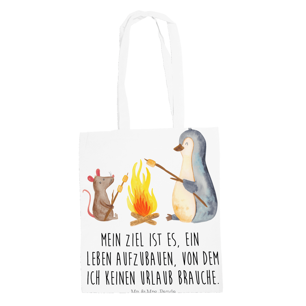 Tragetasche Pinguin Lagerfeuer Beuteltasche, Beutel, Einkaufstasche, Jutebeutel, Stoffbeutel, Pinguin, Maus, Pinguine, Lagerfeuer, Leben, Arbeit, Job, Motivation, Büro, Büroalltag, Lebensspruch, Lebensmotivation, Neustart, Liebe, grillen, Feuer, Marshmallows