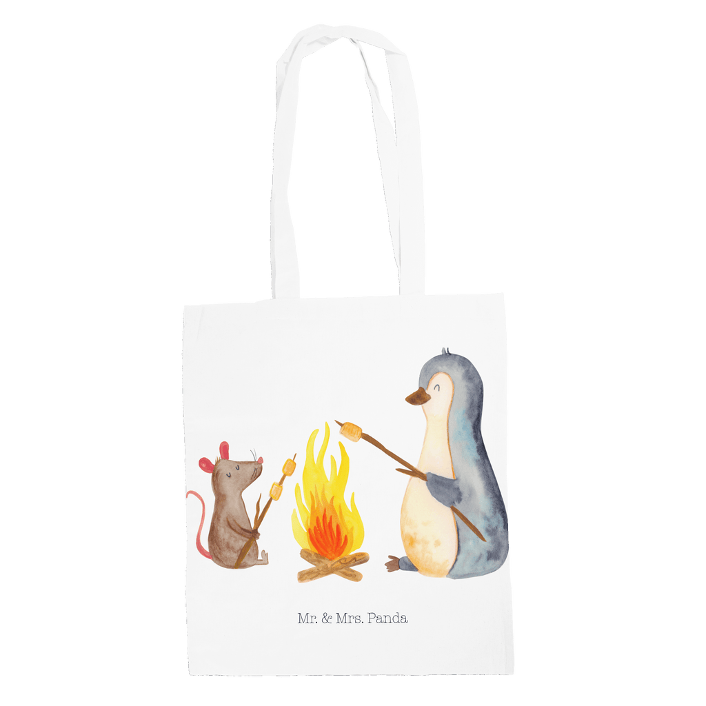 Tragetasche Pinguin Lagerfeuer Beuteltasche, Beutel, Einkaufstasche, Jutebeutel, Stoffbeutel, Pinguin, Maus, Pinguine, Lagerfeuer, Leben, Arbeit, Job, Motivation, Büro, Büroalltag, Lebensspruch, Lebensmotivation, Neustart, Liebe, grillen, Feuer, Marshmallows