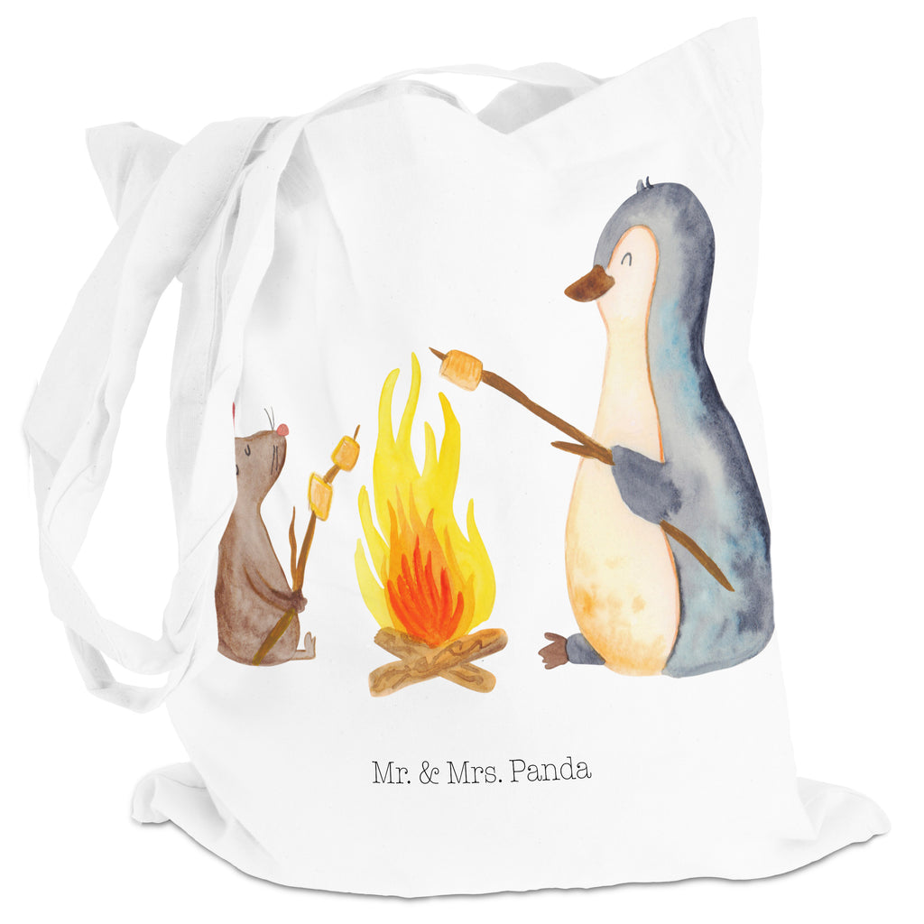 Tragetasche Pinguin Lagerfeuer Beuteltasche, Beutel, Einkaufstasche, Jutebeutel, Stoffbeutel, Pinguin, Maus, Pinguine, Lagerfeuer, Leben, Arbeit, Job, Motivation, Büro, Büroalltag, Lebensspruch, Lebensmotivation, Neustart, Liebe, grillen, Feuer, Marshmallows