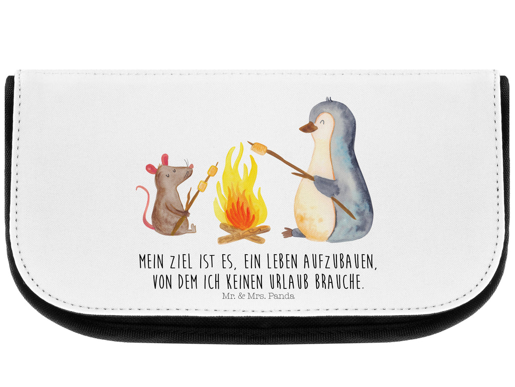 Kosmetiktasche Pinguin Lagerfeuer Kosmetikbeutel, Kulturtasche, Kulturbeutel, Schminktasche, Make-Up Tasche, Pinguin, Maus, Pinguine, Lagerfeuer, Leben, Arbeit, Job, Motivation, Büro, Büroalltag, Lebensspruch, Lebensmotivation, Neustart, Liebe, grillen, Feuer, Marshmallows