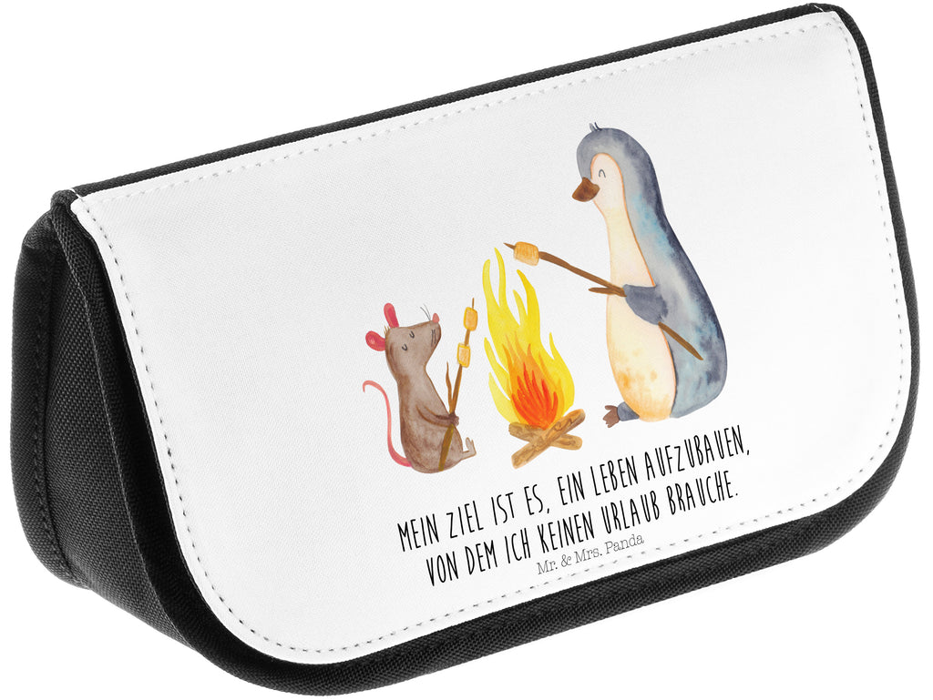 Kosmetiktasche Pinguin Lagerfeuer Kosmetikbeutel, Kulturtasche, Kulturbeutel, Schminktasche, Make-Up Tasche, Pinguin, Maus, Pinguine, Lagerfeuer, Leben, Arbeit, Job, Motivation, Büro, Büroalltag, Lebensspruch, Lebensmotivation, Neustart, Liebe, grillen, Feuer, Marshmallows