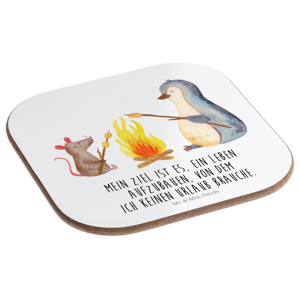 Quadratische Untersetzer Pinguin Lagerfeuer Bierdeckel, Glasuntersetzer, Untersetzer Gläser, Getränkeuntersetzer, Pinguin, Maus, Pinguine, Lagerfeuer, Leben, Arbeit, Job, Motivation, Büro, Büroalltag, Lebensspruch, Lebensmotivation, Neustart, Liebe, grillen, Feuer, Marshmallows