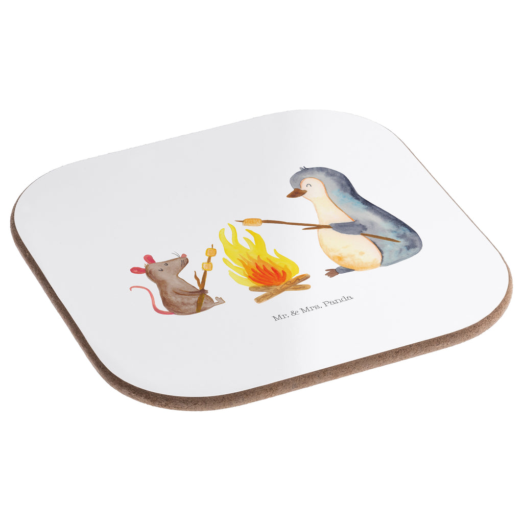 Quadratische Untersetzer Pinguin Lagerfeuer Bierdeckel, Glasuntersetzer, Untersetzer Gläser, Getränkeuntersetzer, Pinguin, Maus, Pinguine, Lagerfeuer, Leben, Arbeit, Job, Motivation, Büro, Büroalltag, Lebensspruch, Lebensmotivation, Neustart, Liebe, grillen, Feuer, Marshmallows