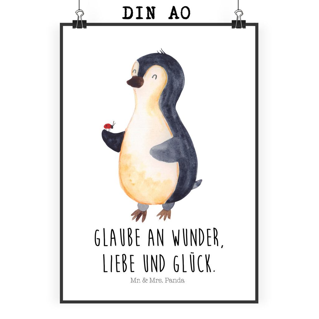 Poster Pinguin Marienkäfer Poster, Wandposter, Bild, Wanddeko, Küchenposter, Kinderposter, Wanddeko Bild, Raumdekoration, Wanddekoration, Handgemaltes Poster, Mr. & Mrs. Panda Poster, Designposter, Kunstdruck, Posterdruck, Pinguin, Pinguine, Marienkäfer, Liebe, Wunder, Glück, Freude, Lebensfreude