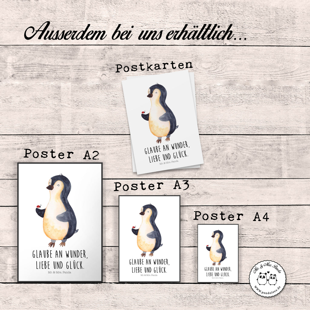Poster Pinguin Marienkäfer Poster, Wandposter, Bild, Wanddeko, Küchenposter, Kinderposter, Wanddeko Bild, Raumdekoration, Wanddekoration, Handgemaltes Poster, Mr. & Mrs. Panda Poster, Designposter, Kunstdruck, Posterdruck, Pinguin, Pinguine, Marienkäfer, Liebe, Wunder, Glück, Freude, Lebensfreude