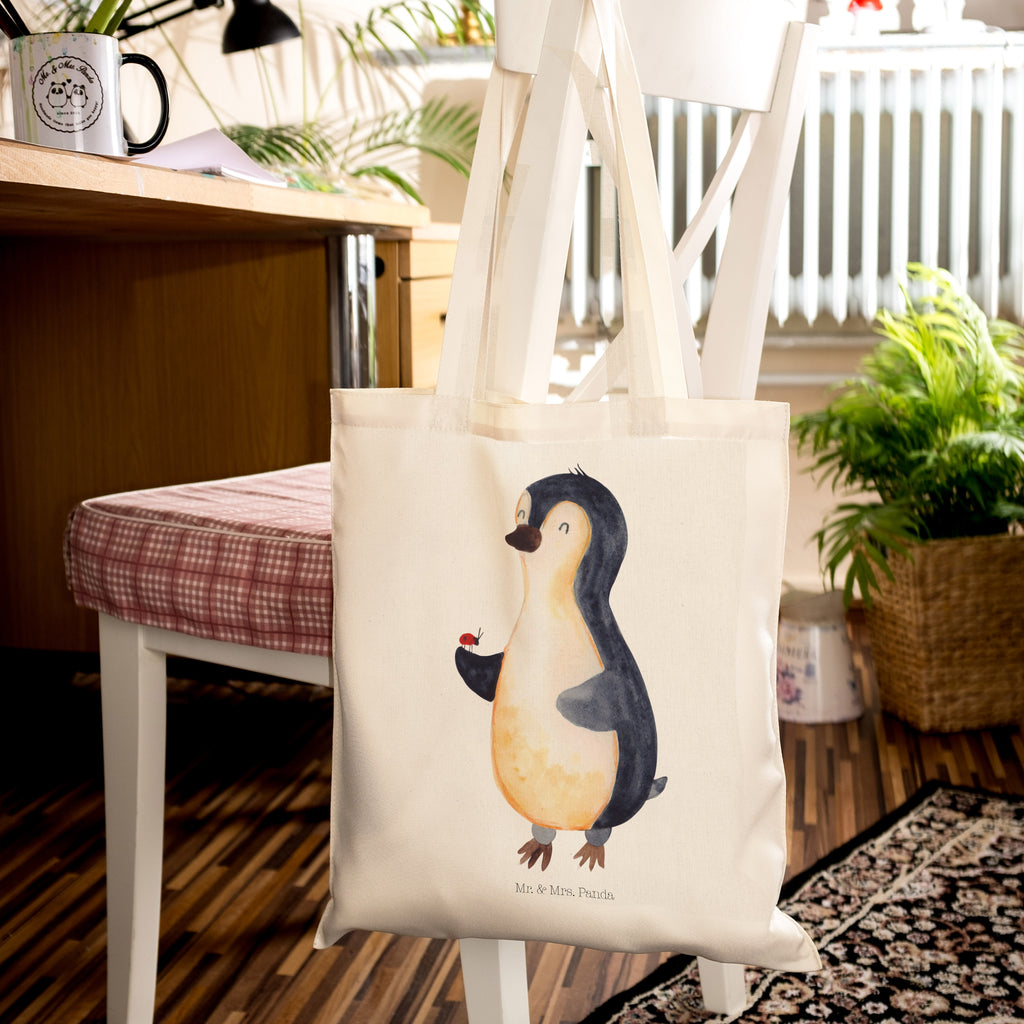 Tragetasche Pinguin Marienkäfer Beuteltasche, Beutel, Einkaufstasche, Jutebeutel, Stoffbeutel, Pinguin, Pinguine, Marienkäfer, Liebe, Wunder, Glück, Freude, Lebensfreude