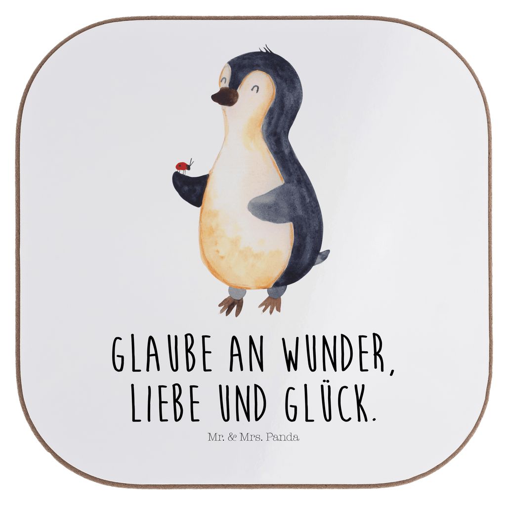Quadratische Untersetzer Pinguin Marienkäfer Bierdeckel, Glasuntersetzer, Untersetzer Gläser, Getränkeuntersetzer, Pinguin, Pinguine, Marienkäfer, Liebe, Wunder, Glück, Freude, Lebensfreude