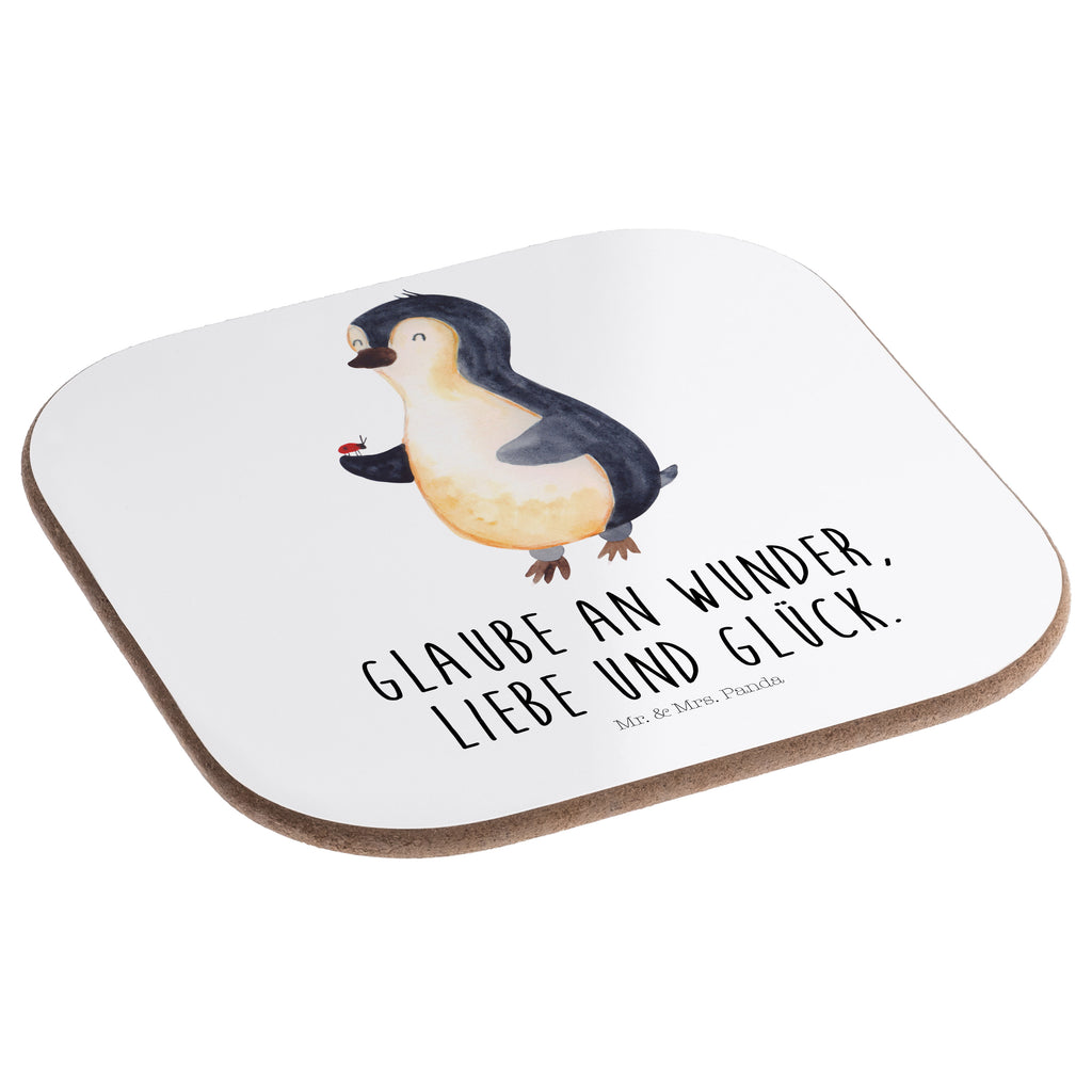 Quadratische Untersetzer Pinguin Marienkäfer Bierdeckel, Glasuntersetzer, Untersetzer Gläser, Getränkeuntersetzer, Pinguin, Pinguine, Marienkäfer, Liebe, Wunder, Glück, Freude, Lebensfreude