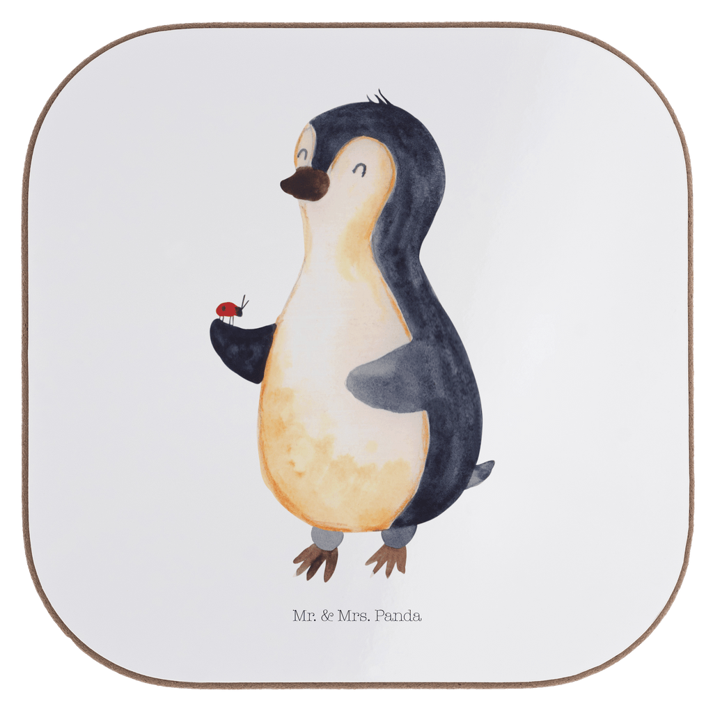 Quadratische Untersetzer Pinguin Marienkäfer Bierdeckel, Glasuntersetzer, Untersetzer Gläser, Getränkeuntersetzer, Pinguin, Pinguine, Marienkäfer, Liebe, Wunder, Glück, Freude, Lebensfreude