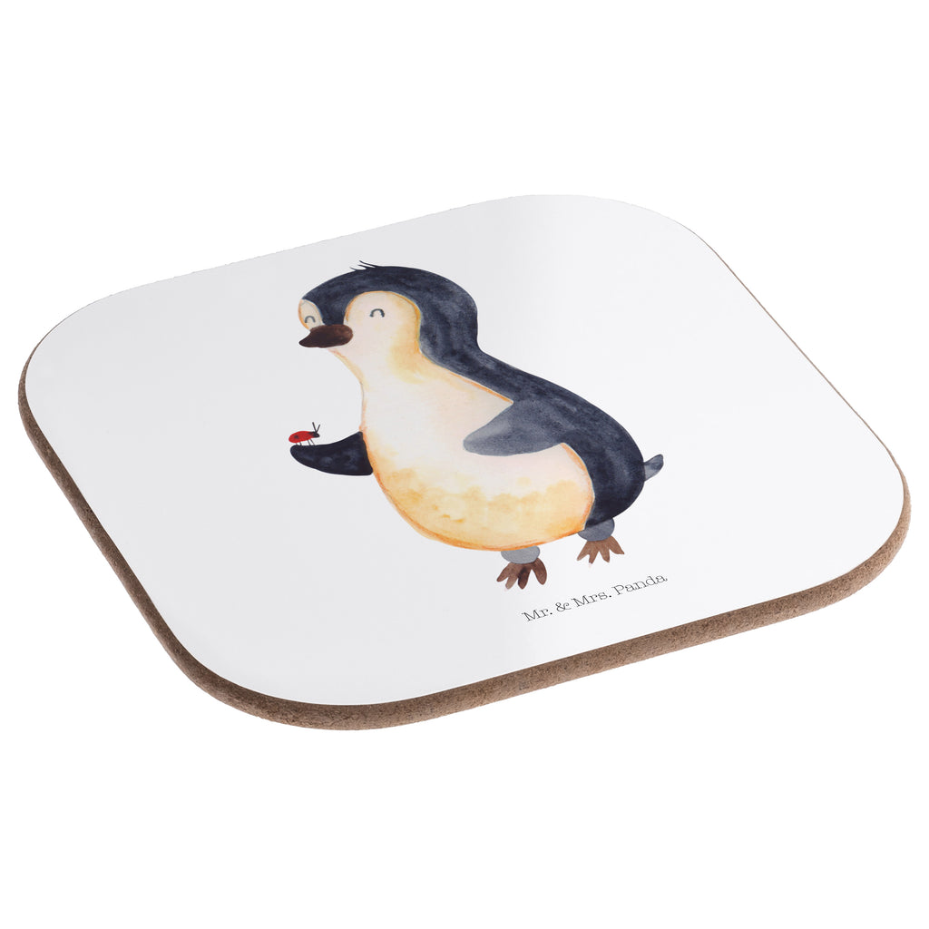 Quadratische Untersetzer Pinguin Marienkäfer Bierdeckel, Glasuntersetzer, Untersetzer Gläser, Getränkeuntersetzer, Pinguin, Pinguine, Marienkäfer, Liebe, Wunder, Glück, Freude, Lebensfreude