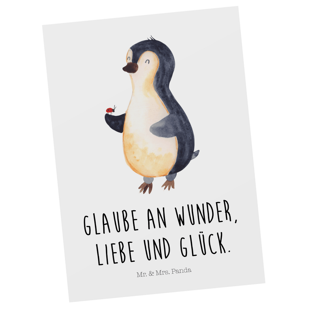 Postkarte Pinguin Marienkäfer Geschenkkarte, Grußkarte, Karte, Einladung, Ansichtskarte, Geburtstagskarte, Einladungskarte, Pinguin, Pinguine, Marienkäfer, Liebe, Wunder, Glück, Freude, Lebensfreude
