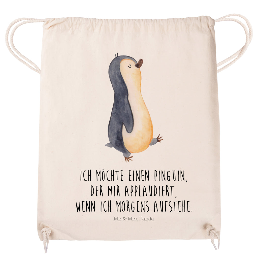 Sportbeutel Pinguin marschierend Turnbeutel, Beutel, Sporttasche, Tasche, Stoffbeutel, Pinguin, Pinguine, Frühaufsteher, Langschläfer, Bruder, Schwester, Familie