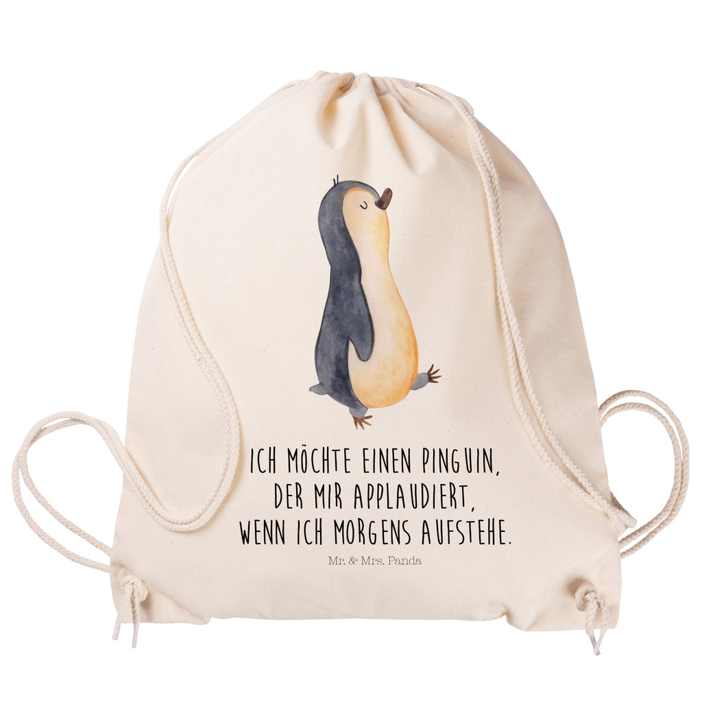 Sportbeutel Pinguin marschierend Turnbeutel, Beutel, Sporttasche, Tasche, Stoffbeutel, Pinguin, Pinguine, Frühaufsteher, Langschläfer, Bruder, Schwester, Familie