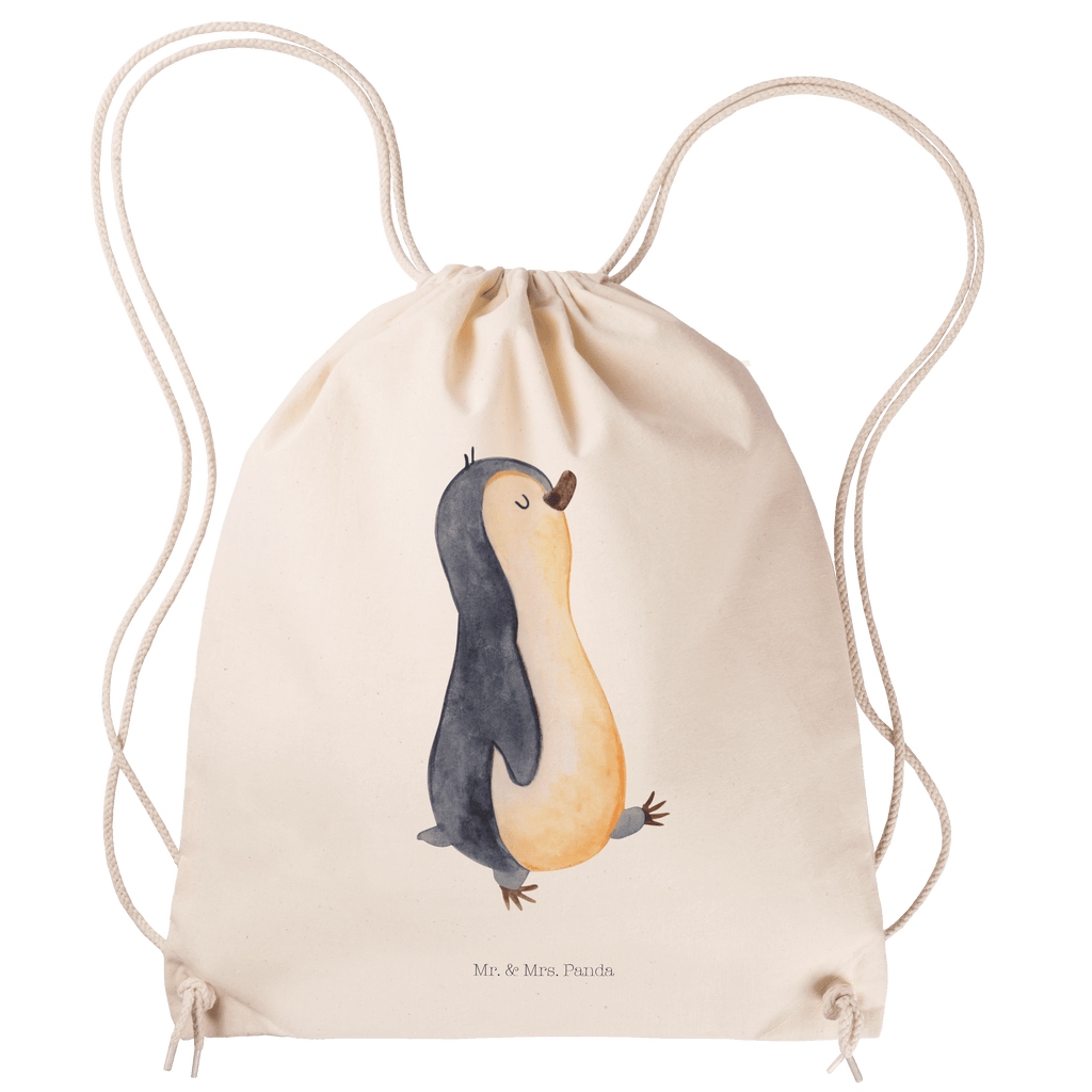 Sportbeutel Pinguin marschierend Turnbeutel, Beutel, Sporttasche, Tasche, Stoffbeutel, Pinguin, Pinguine, Frühaufsteher, Langschläfer, Bruder, Schwester, Familie