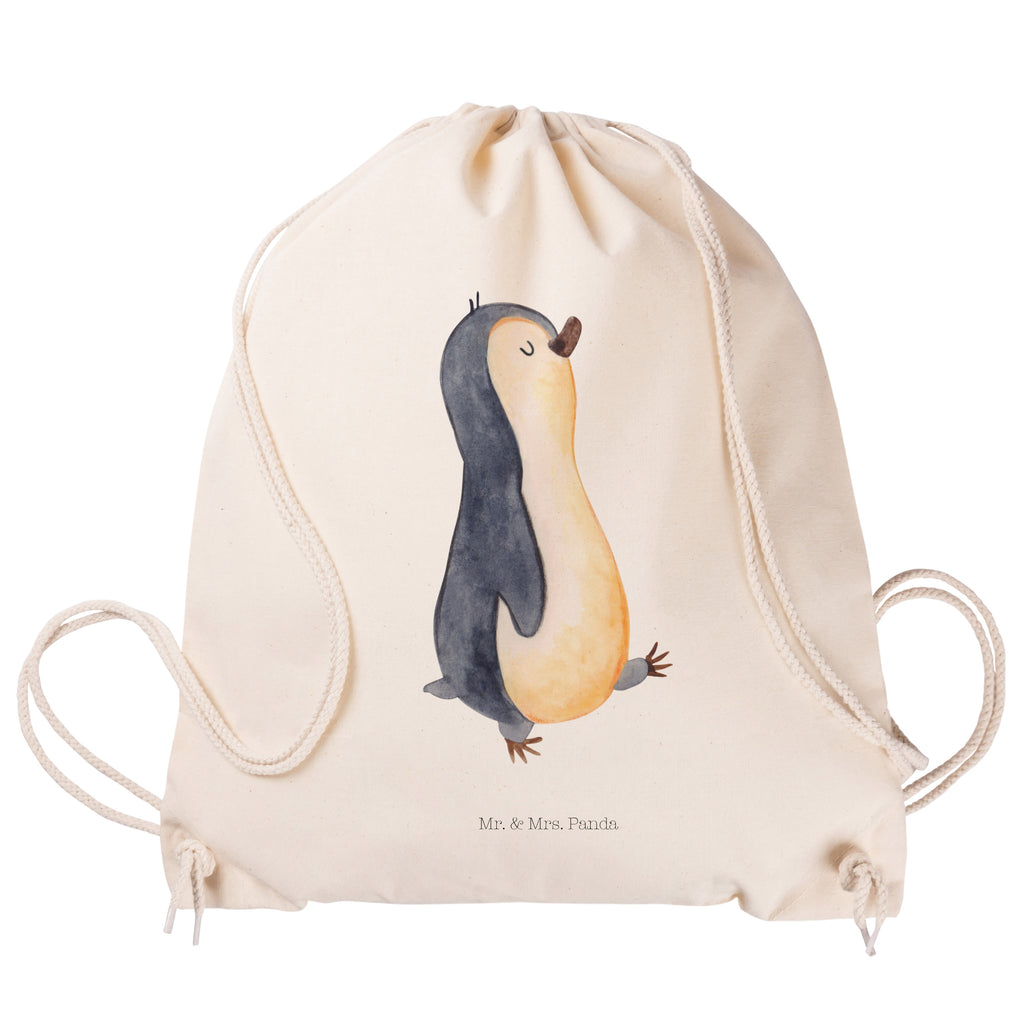 Sportbeutel Pinguin marschierend Turnbeutel, Beutel, Sporttasche, Tasche, Stoffbeutel, Pinguin, Pinguine, Frühaufsteher, Langschläfer, Bruder, Schwester, Familie