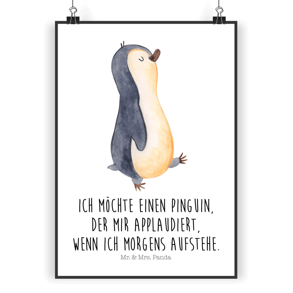 Poster Pinguin marschierend Poster, Wandposter, Bild, Wanddeko, Küchenposter, Kinderposter, Wanddeko Bild, Raumdekoration, Wanddekoration, Handgemaltes Poster, Mr. & Mrs. Panda Poster, Designposter, Kunstdruck, Posterdruck, Pinguin, Pinguine, Frühaufsteher, Langschläfer, Bruder, Schwester, Familie