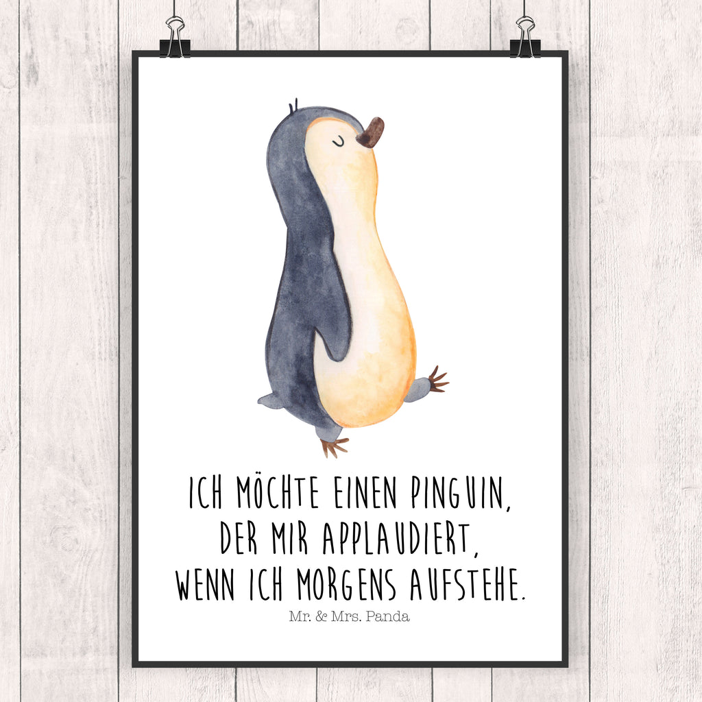 Poster Pinguin marschierend Poster, Wandposter, Bild, Wanddeko, Küchenposter, Kinderposter, Wanddeko Bild, Raumdekoration, Wanddekoration, Handgemaltes Poster, Mr. & Mrs. Panda Poster, Designposter, Kunstdruck, Posterdruck, Pinguin, Pinguine, Frühaufsteher, Langschläfer, Bruder, Schwester, Familie
