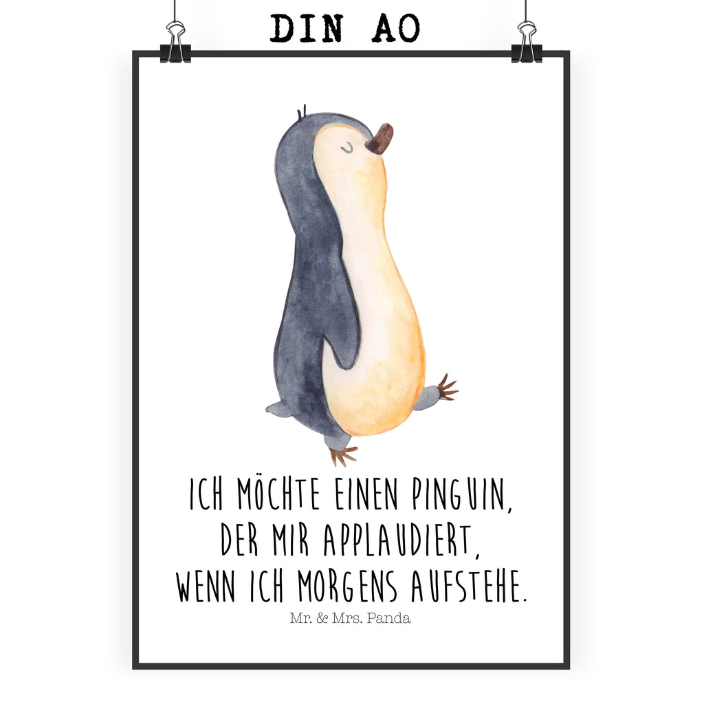 Poster Pinguin marschierend Poster, Wandposter, Bild, Wanddeko, Küchenposter, Kinderposter, Wanddeko Bild, Raumdekoration, Wanddekoration, Handgemaltes Poster, Mr. & Mrs. Panda Poster, Designposter, Kunstdruck, Posterdruck, Pinguin, Pinguine, Frühaufsteher, Langschläfer, Bruder, Schwester, Familie