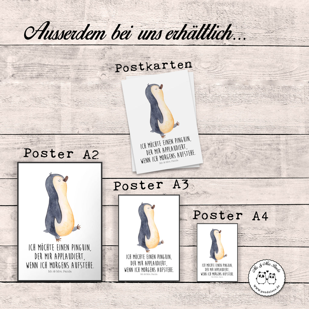 Poster Pinguin marschierend Poster, Wandposter, Bild, Wanddeko, Küchenposter, Kinderposter, Wanddeko Bild, Raumdekoration, Wanddekoration, Handgemaltes Poster, Mr. & Mrs. Panda Poster, Designposter, Kunstdruck, Posterdruck, Pinguin, Pinguine, Frühaufsteher, Langschläfer, Bruder, Schwester, Familie