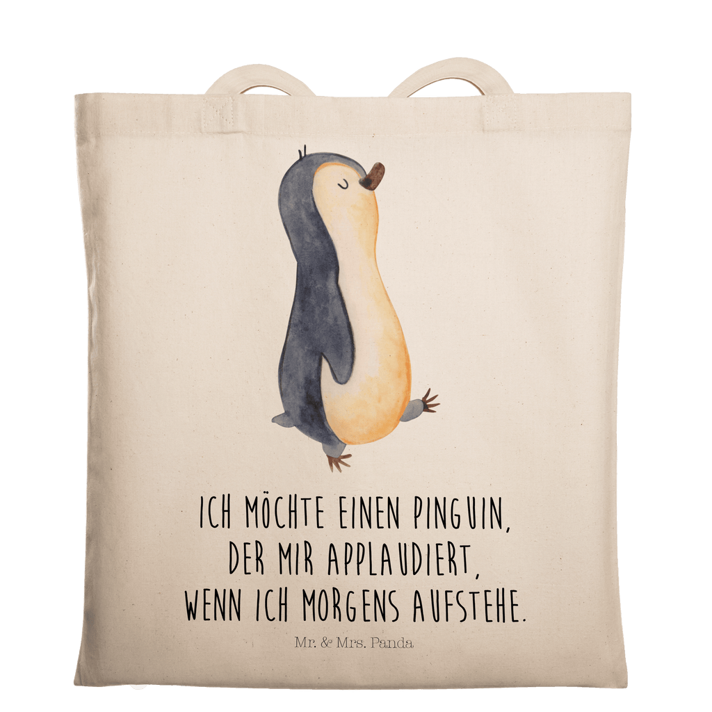 Tragetasche Pinguin marschierend Beuteltasche, Beutel, Einkaufstasche, Jutebeutel, Stoffbeutel, Pinguin, Pinguine, Frühaufsteher, Langschläfer, Bruder, Schwester, Familie