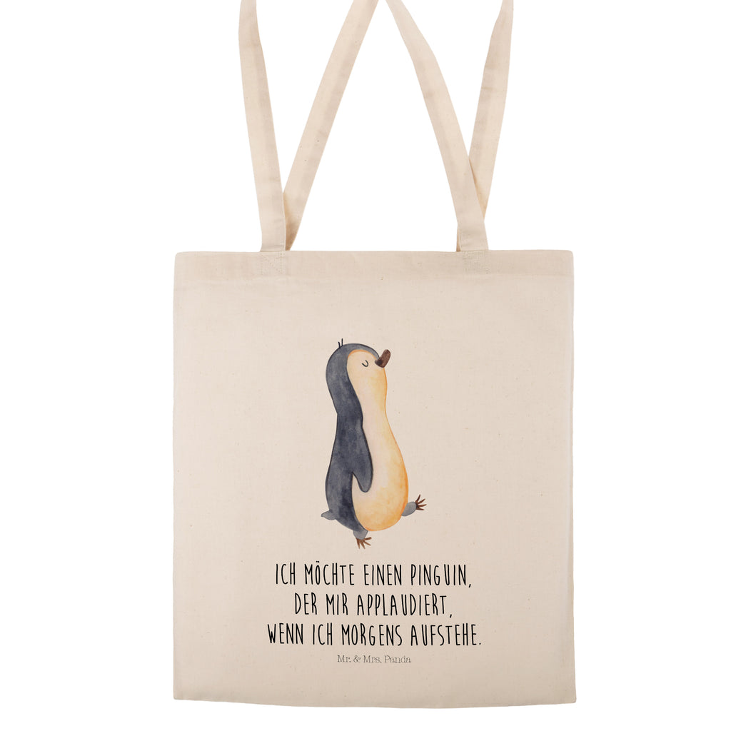 Tragetasche Pinguin marschierend Beuteltasche, Beutel, Einkaufstasche, Jutebeutel, Stoffbeutel, Pinguin, Pinguine, Frühaufsteher, Langschläfer, Bruder, Schwester, Familie