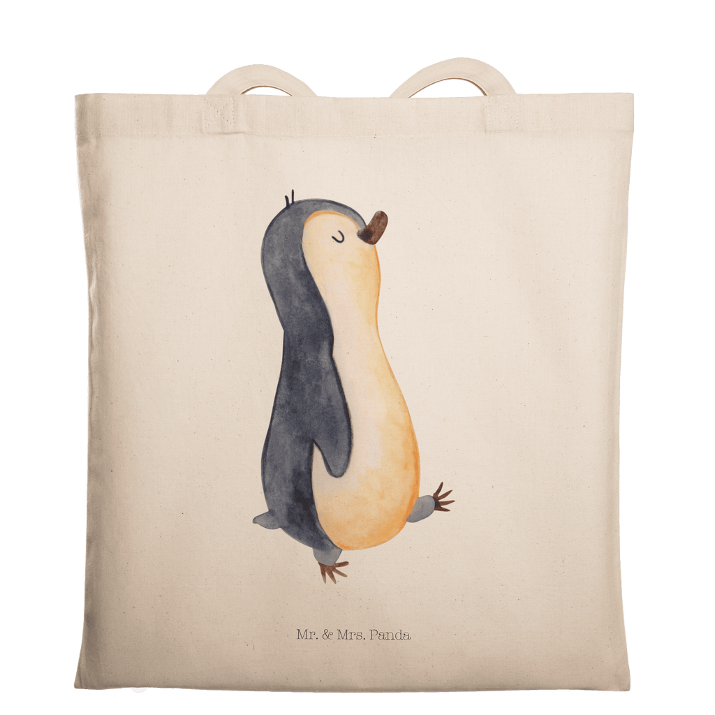 Tragetasche Pinguin marschierend Beuteltasche, Beutel, Einkaufstasche, Jutebeutel, Stoffbeutel, Pinguin, Pinguine, Frühaufsteher, Langschläfer, Bruder, Schwester, Familie