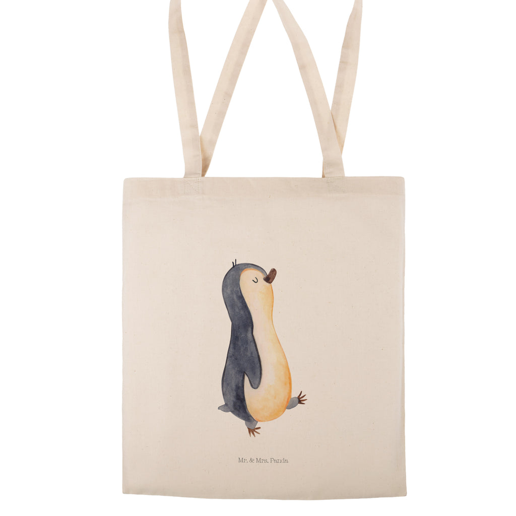 Tragetasche Pinguin marschierend Beuteltasche, Beutel, Einkaufstasche, Jutebeutel, Stoffbeutel, Pinguin, Pinguine, Frühaufsteher, Langschläfer, Bruder, Schwester, Familie