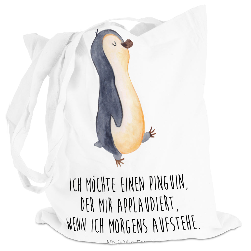 Tragetasche Pinguin marschierend Beuteltasche, Beutel, Einkaufstasche, Jutebeutel, Stoffbeutel, Pinguin, Pinguine, Frühaufsteher, Langschläfer, Bruder, Schwester, Familie