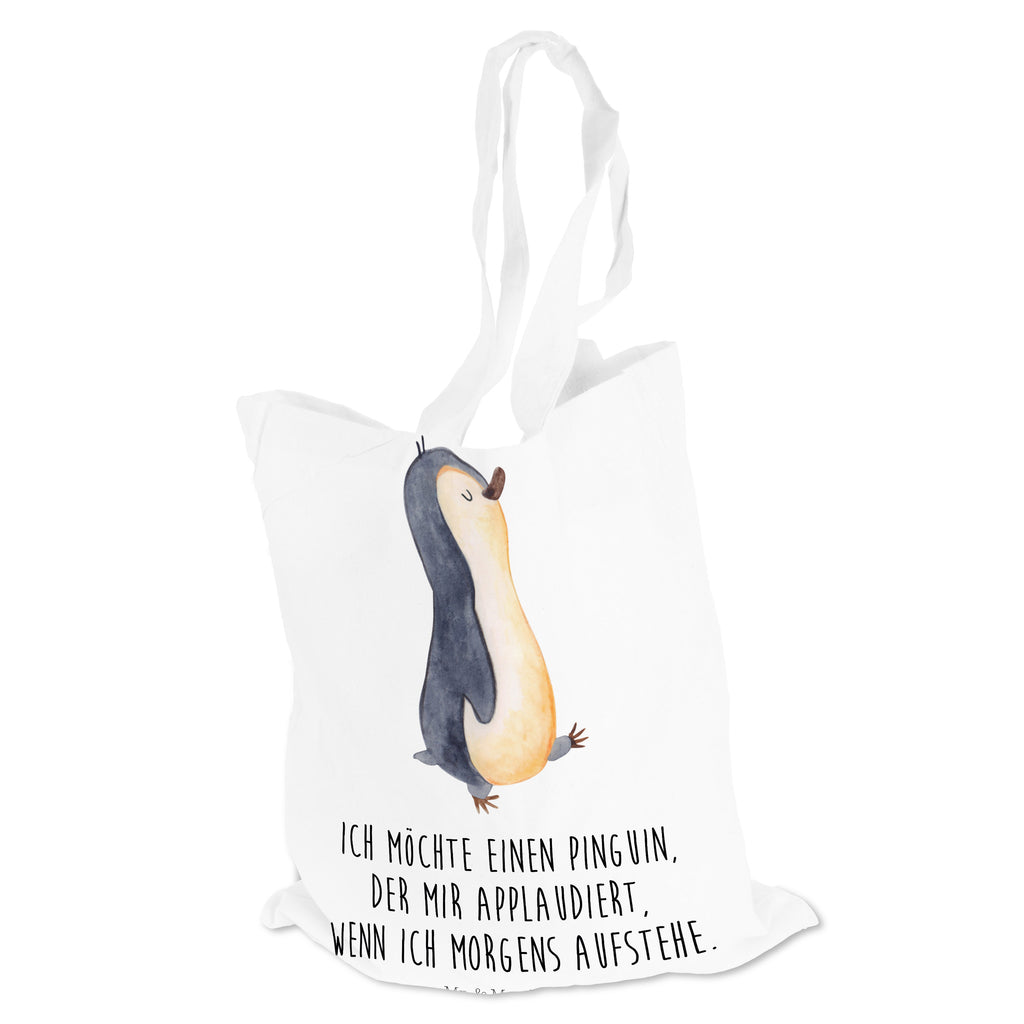 Tragetasche Pinguin marschierend Beuteltasche, Beutel, Einkaufstasche, Jutebeutel, Stoffbeutel, Pinguin, Pinguine, Frühaufsteher, Langschläfer, Bruder, Schwester, Familie