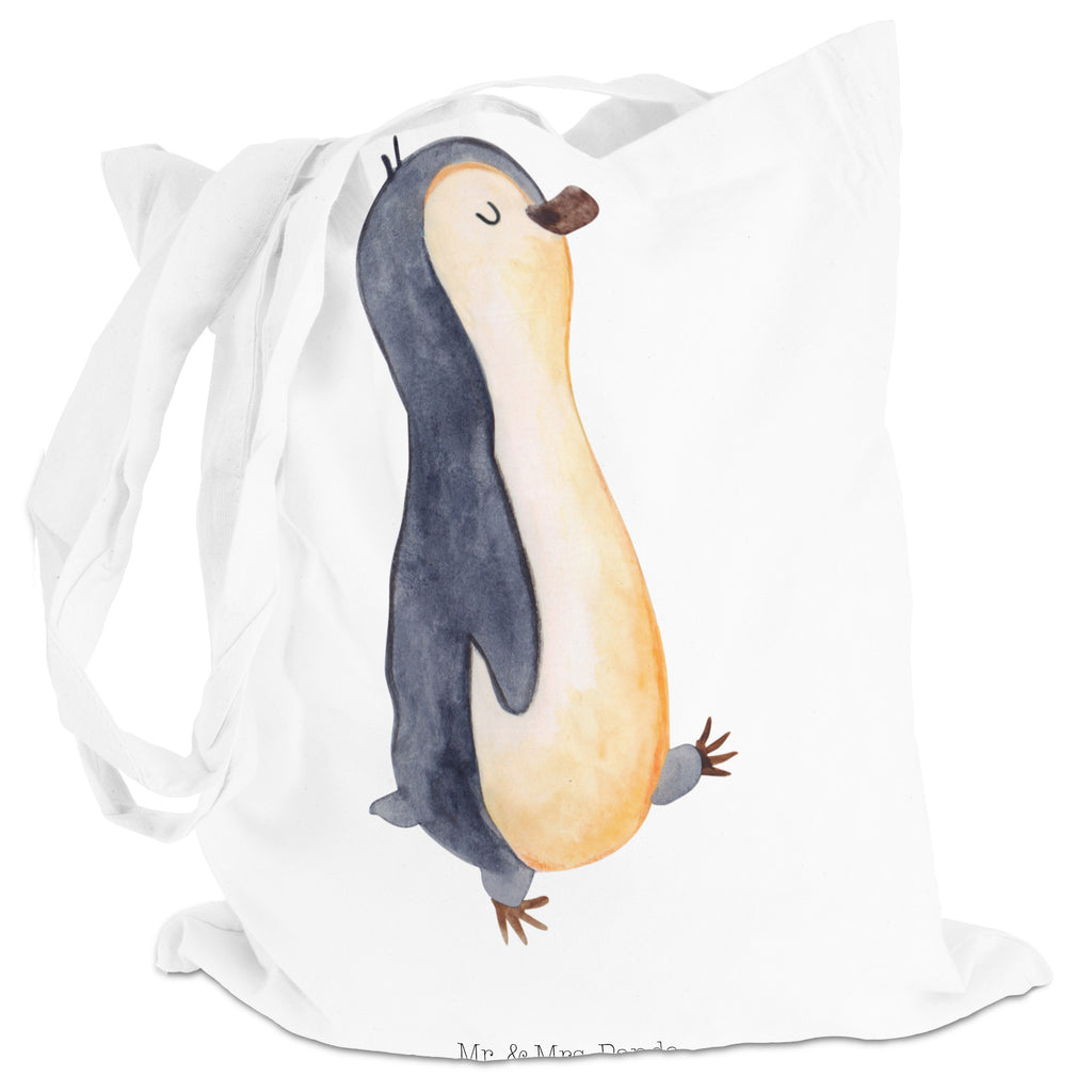 Tragetasche Pinguin marschierend Beuteltasche, Beutel, Einkaufstasche, Jutebeutel, Stoffbeutel, Pinguin, Pinguine, Frühaufsteher, Langschläfer, Bruder, Schwester, Familie